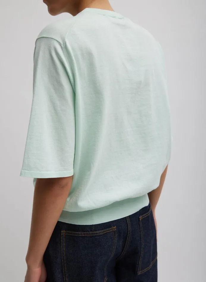Women Fundamentals Tibi Super Fine Gauge Perfect Short Sleeve Men039s Pullover Pale Mint