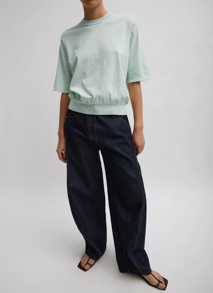 Women Fundamentals Tibi Super Fine Gauge Perfect Short Sleeve Men039s Pullover Pale Mint