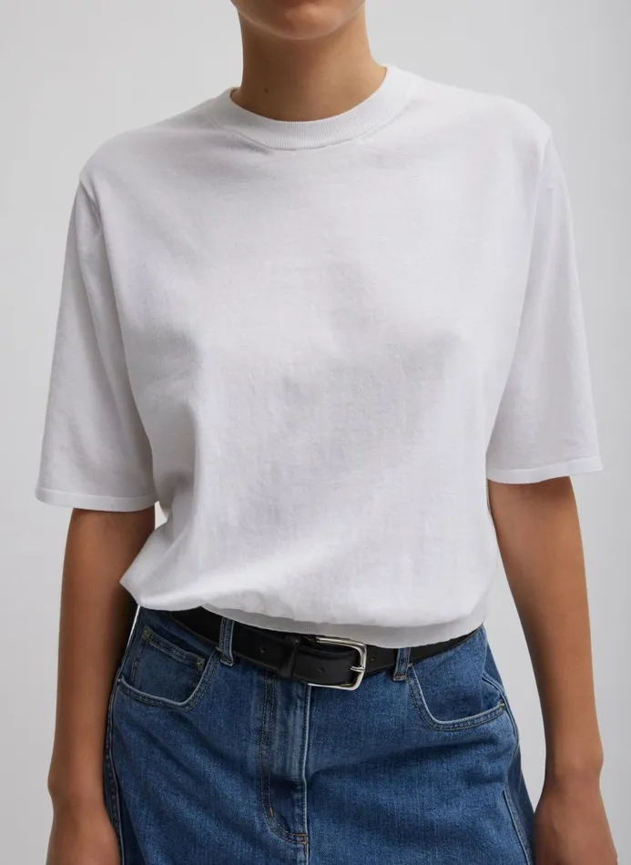 Women Fundamentals Tibi Super Fine Gauge Perfect Short Sleeve Men039s Pullover White