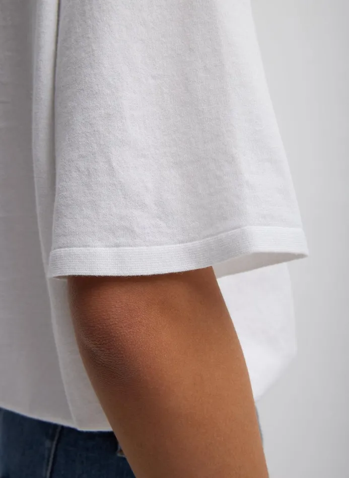 Women Fundamentals Tibi Super Fine Gauge Perfect Short Sleeve Men039s Pullover White