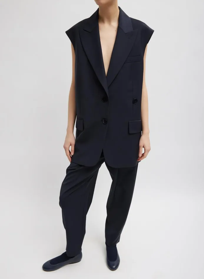 Women Fundamentals Tibi Tropical Wool Liam Vest Navy
