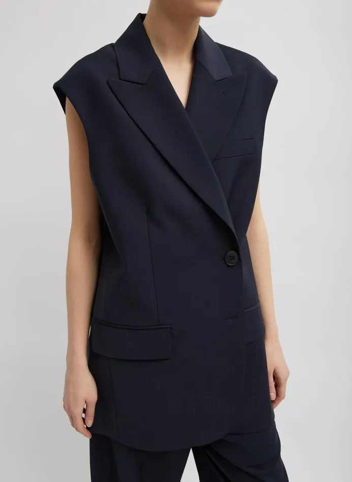 Women Fundamentals Tibi Tropical Wool Liam Vest Navy
