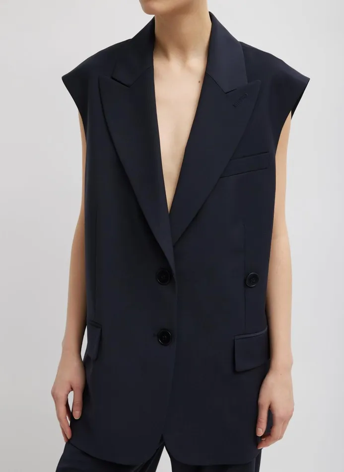 Women Fundamentals Tibi Tropical Wool Liam Vest Navy