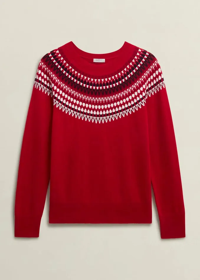 Women Greta Fairisle Jumper With Cashmere Red Multi Hobbs Jumpers and Cardigans