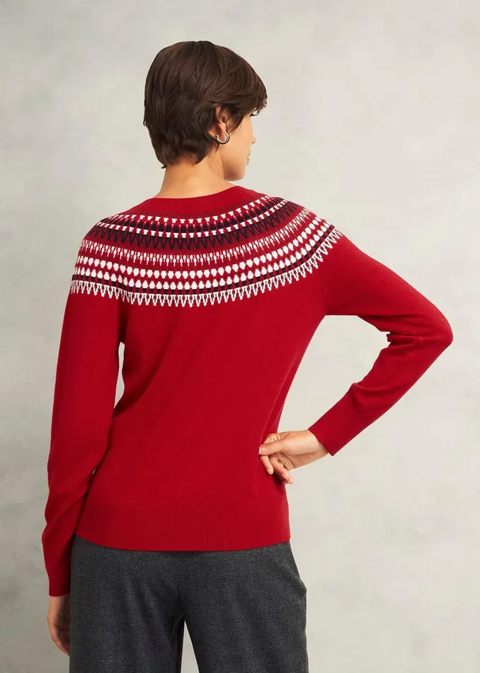 Women Greta Fairisle Jumper With Cashmere Red Multi Hobbs Jumpers and Cardigans
