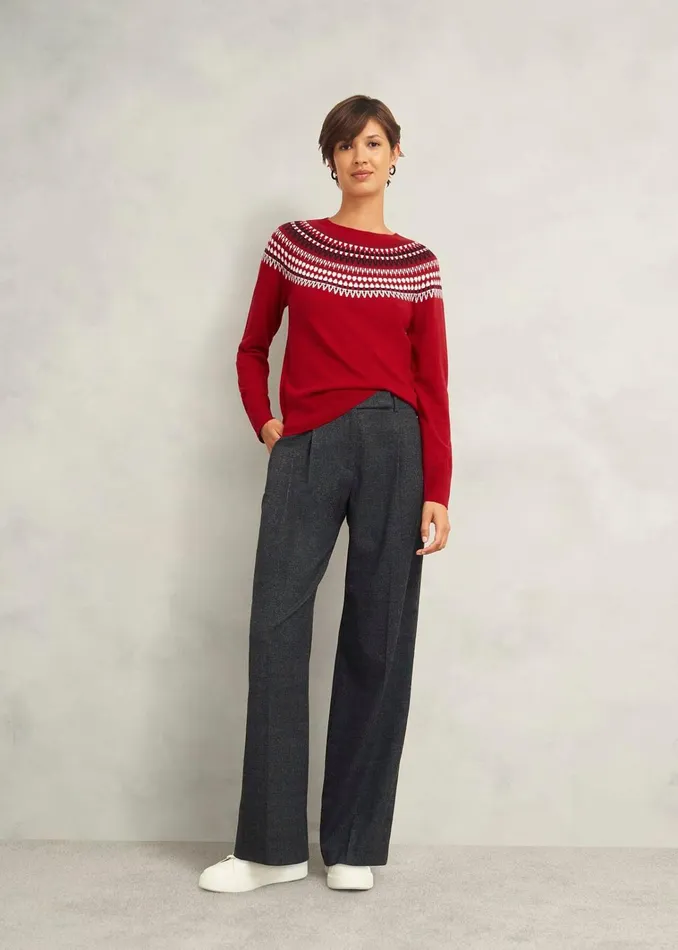 Women Greta Fairisle Jumper With Cashmere Red Multi Hobbs Jumpers and Cardigans
