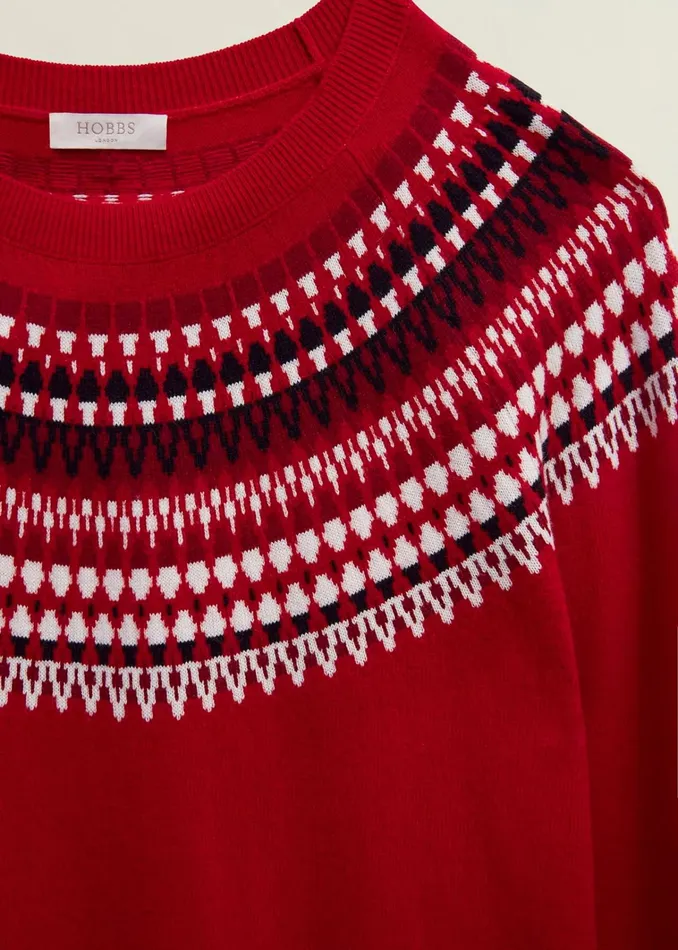 Women Greta Fairisle Jumper With Cashmere Red Multi Hobbs Jumpers and Cardigans