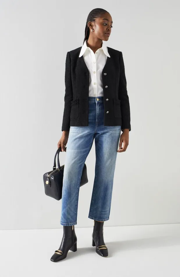 Women Hanna Black Italian Tweed Jacket Black LKBennett Coats and Jackets