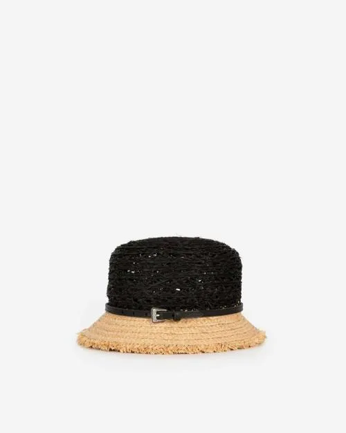 Women Hats and Caps The Kooples Black And Beige Raffia Hat Black 8211 Cream