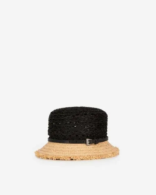 Women Hats and Caps The Kooples Black And Beige Raffia Hat Black 8211 Cream