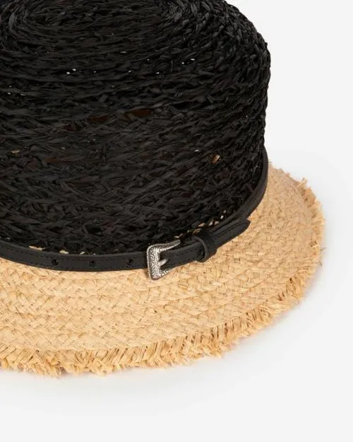 Women Hats and Caps The Kooples Black And Beige Raffia Hat Black 8211 Cream