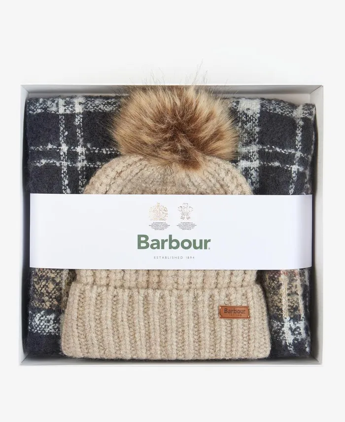 Women Hats Barbour Saltburn Beanie and Tartan Scarf Set Grey Rose Women Hats Barbour Saltburn Beanie and Tartan Scarf Set Grey Rose