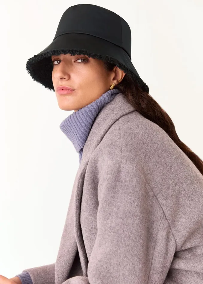 Women Hats Gloves and Scarves Whistles Black Reversible Borg Bucket Hat