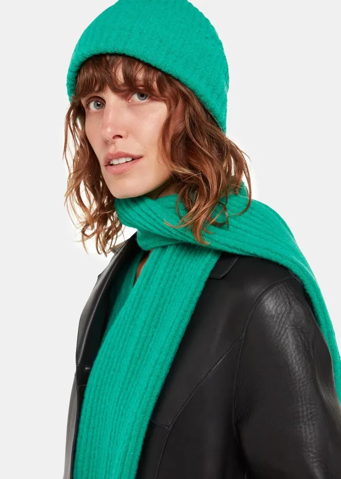 Women Hats Gloves and Scarves Whistles Green Wool Mix Rib Beanie