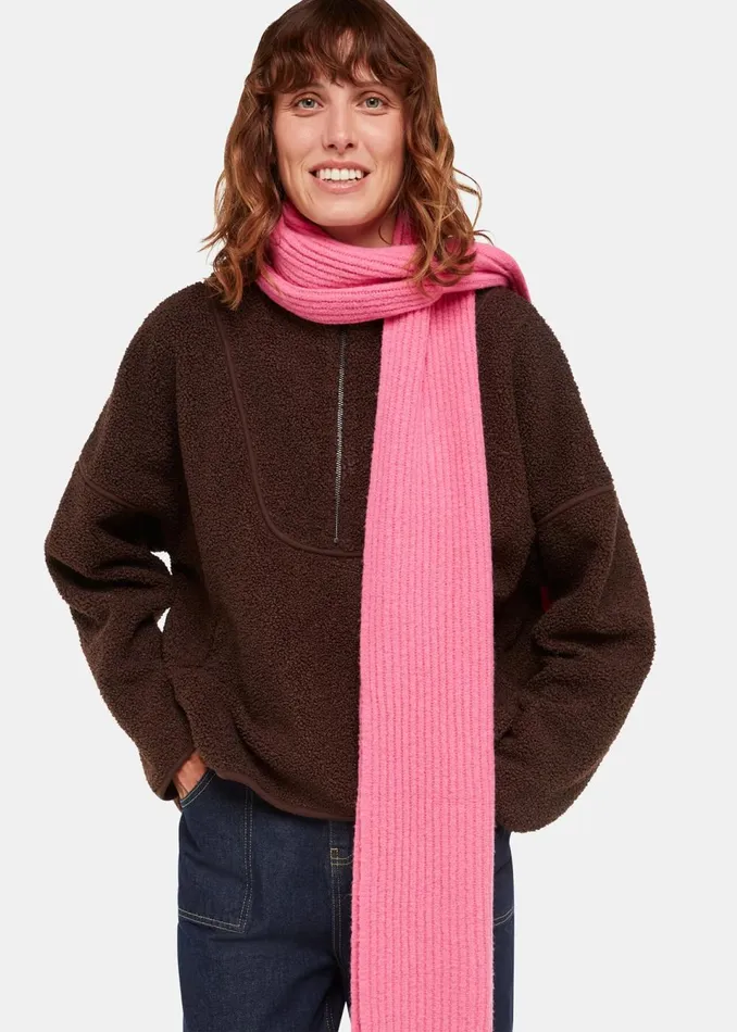 Women Hats Gloves and Scarves Whistles Pink Wool Mix Rib Scarf
