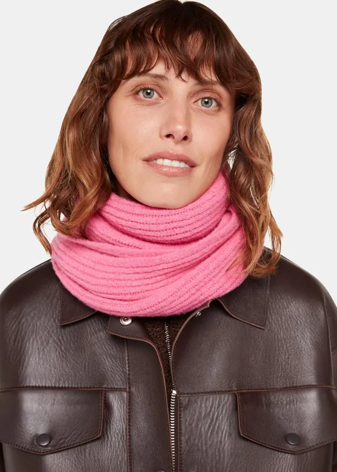 Women Hats Gloves and Scarves Whistles Pink Wool Mix Rib Scarf