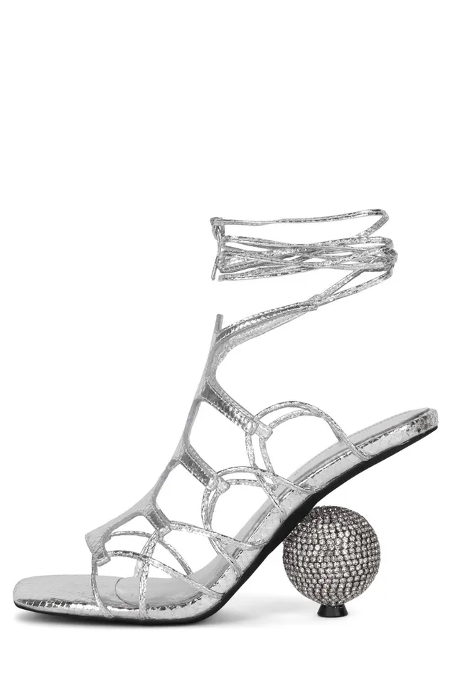 Women Heel Jeffrey Campbell LEFREAK Silver Metallic Snake