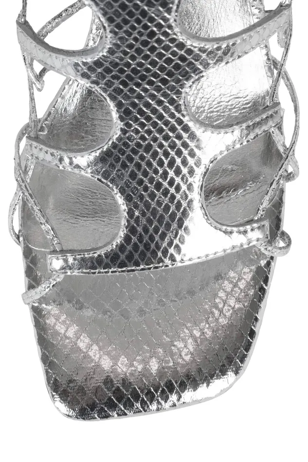 Women Heel Jeffrey Campbell LEFREAK Silver Metallic Snake