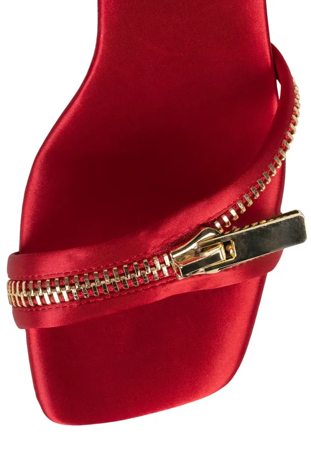 Women Heel Jeffrey Campbell ZIPPEDUP Red Satin Gold