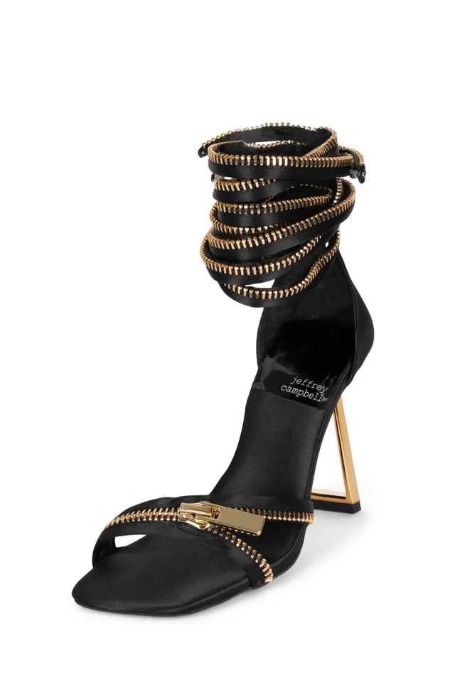 Women Heel Jeffrey Campbell ZIPPEDUP Red Satin Gold