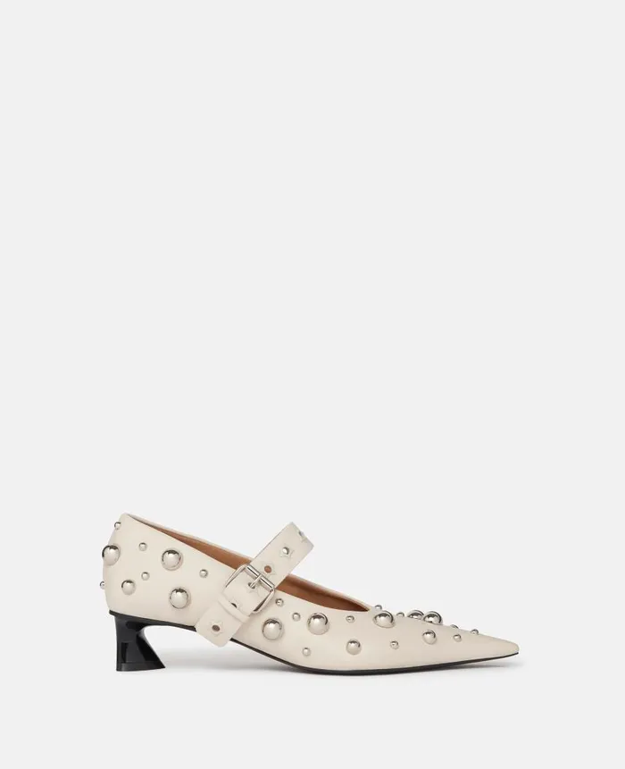 Women Heels Stella McCartney Elsa Studded Kitten Heels Greggio White