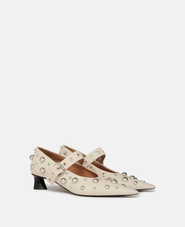 Women Heels Stella McCartney Elsa Studded Kitten Heels Greggio White