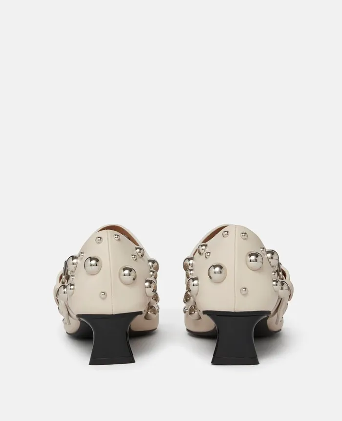 Women Heels Stella McCartney Elsa Studded Kitten Heels Greggio White