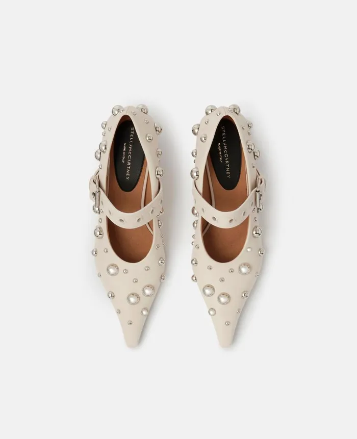 Women Heels Stella McCartney Elsa Studded Kitten Heels Greggio White
