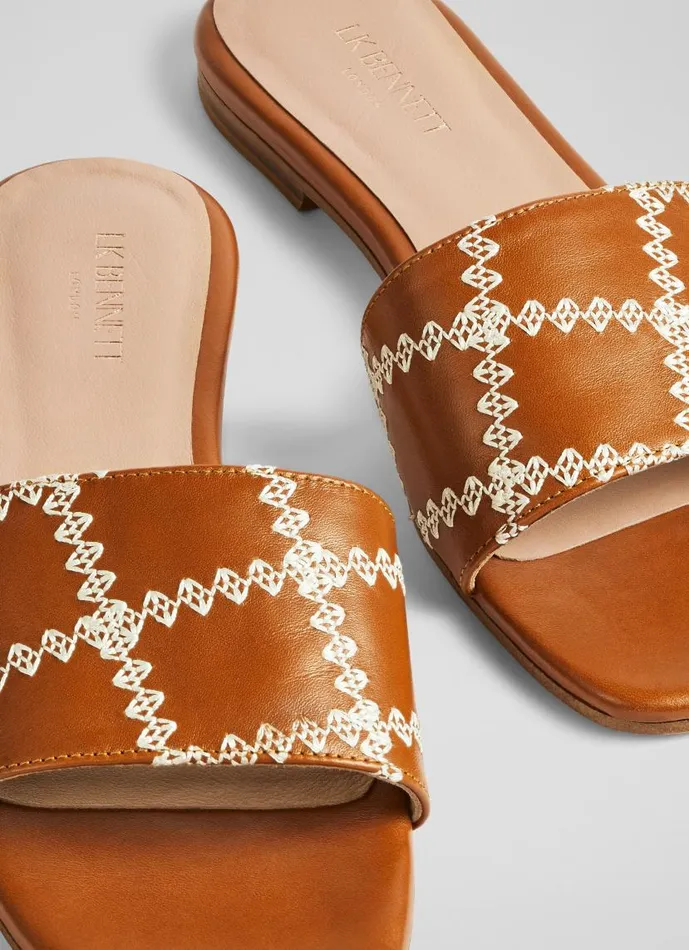 Women Hema Tan Leather Stitch Detail Flat Mules Saddle LKBennett Flats Women Hema Tan Leather Stitch Detail Flat Mules Saddle LKBennett Flats
