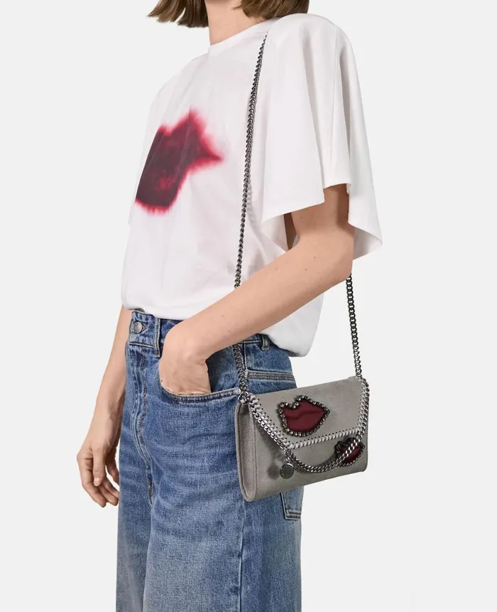 Women Iconic Falabella Stella McCartney Falabella Lips Wallet Crossbody Bag Grey
