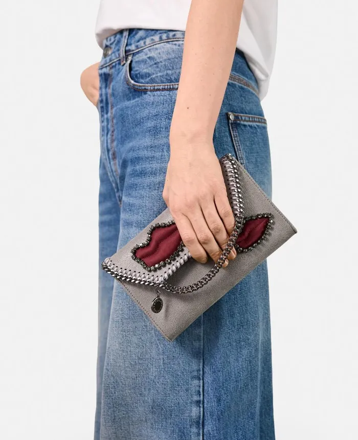Women Iconic Falabella Stella McCartney Falabella Lips Wallet Crossbody Bag Grey