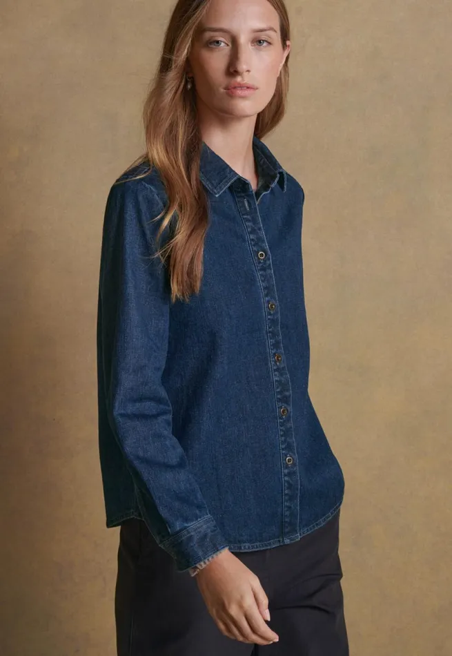 Women Indigodyed Overshirt Dark Denim Poetry Fashion Shirts and Tunics