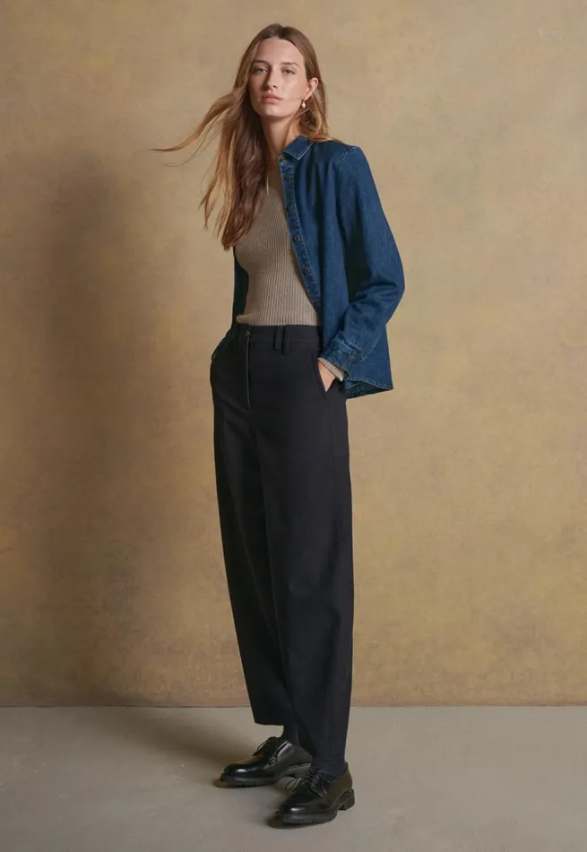 Women Indigodyed Overshirt Dark Denim Poetry Fashion Shirts and Tunics