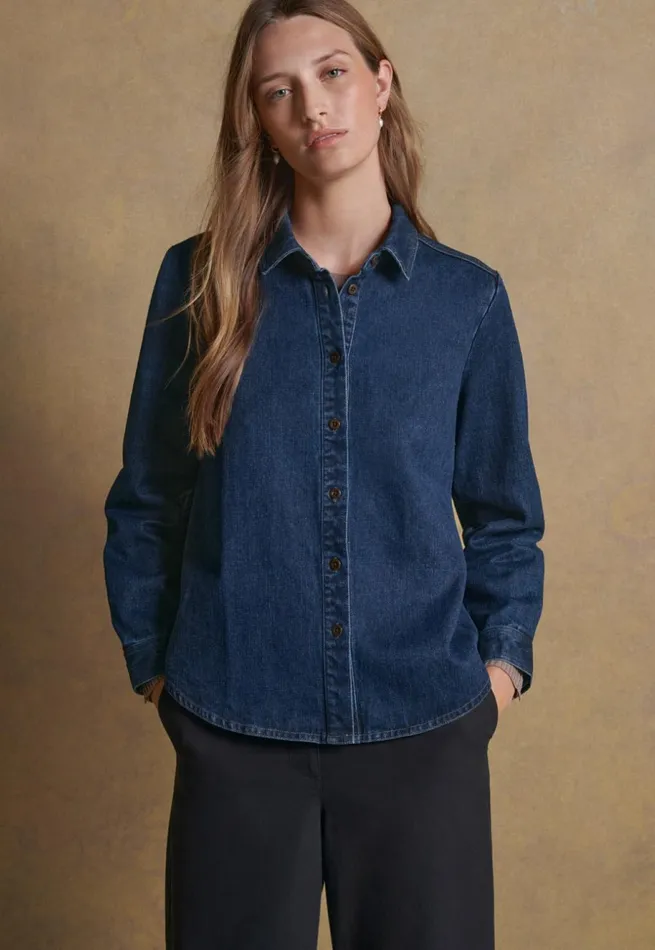 Women Indigodyed Overshirt Dark Denim Poetry Fashion Shirts and Tunics