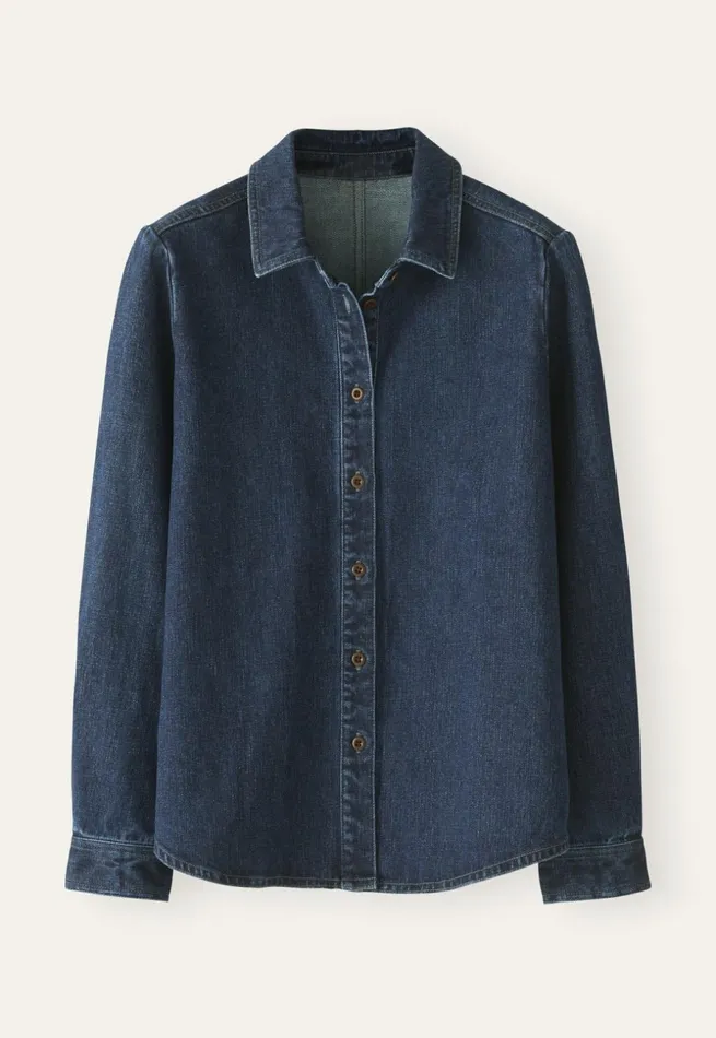 Women Indigodyed Overshirt Dark Denim Poetry Fashion Shirts and Tunics