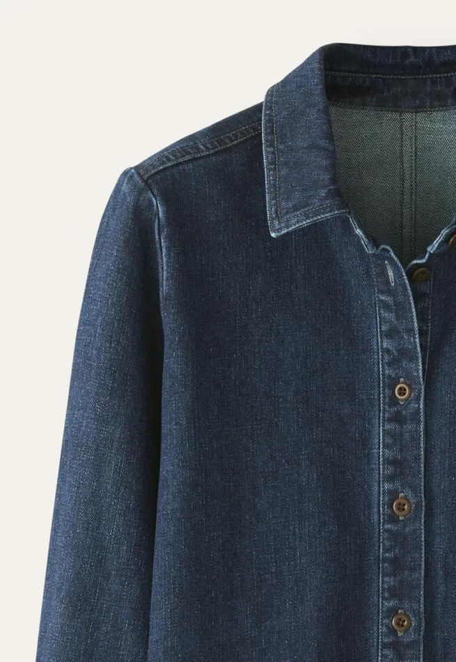 Women Indigodyed Overshirt Dark Denim Poetry Fashion Shirts and Tunics