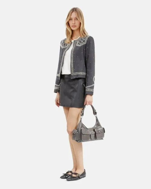 Women Jackets and Blazers The Kooples Grey Denim Jacket With Studs And Pearls Black Washed Women Jackets and Blazers The Kooples Grey Denim Jacket With Studs And Pearls Black Washed
