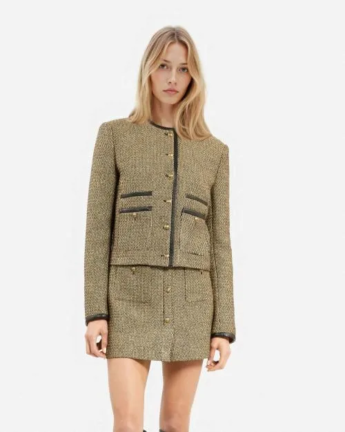 Women Jackets and Blazers The Kooples Short Black And Gold Jacket Black Gold