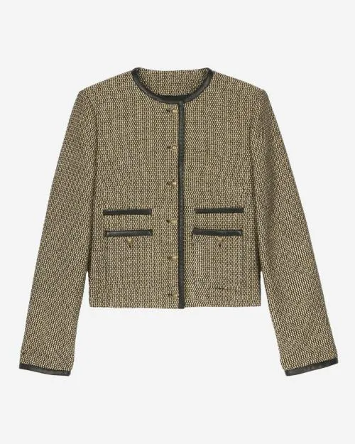Women Jackets and Blazers The Kooples Short Black And Gold Jacket Black Gold