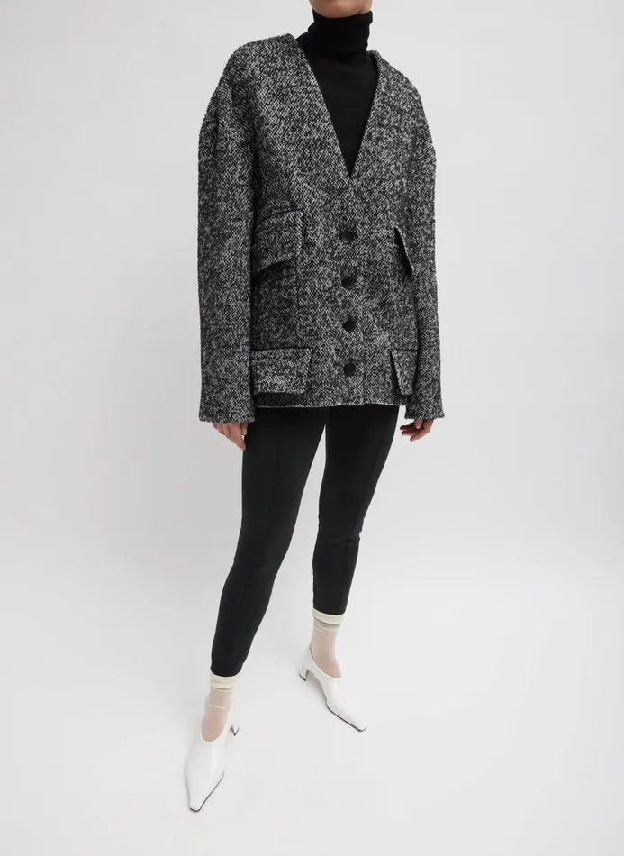 Women Jackets and Outerwear Tibi Boucle Tweed Cardigan Coat Blackivory Multi