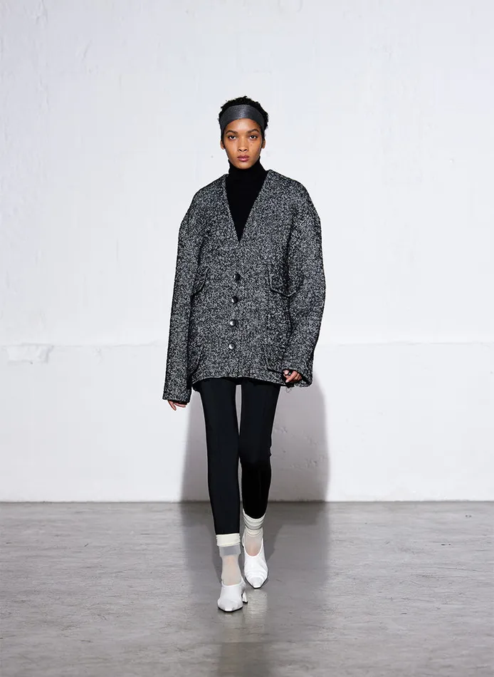 Women Jackets and Outerwear Tibi Boucle Tweed Cardigan Coat Blackivory Multi