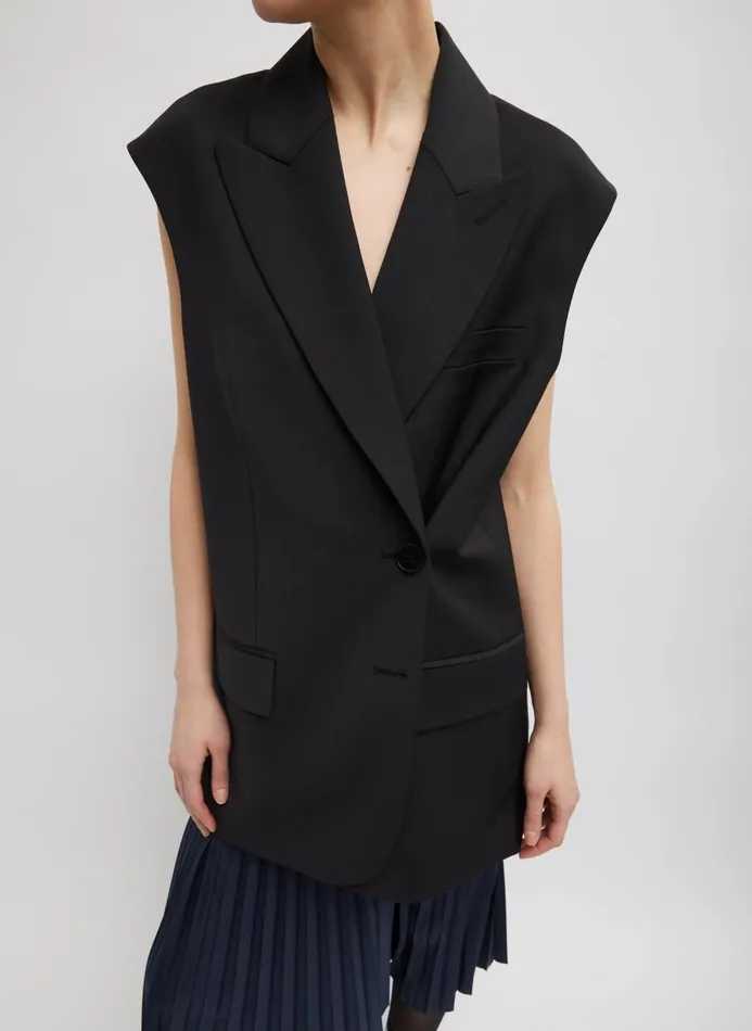 Women Jackets and Outerwear Tibi Tropical Wool Liam Vest Black