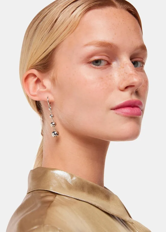 Women Jewellery Whistles Silver Sphere Drop Huggie Earring