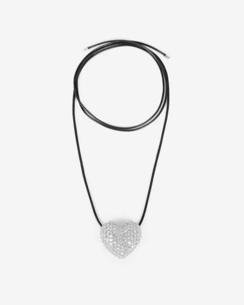 Women Jewelry The Kooples Rhinestone Heart Pendant Necklace Silver