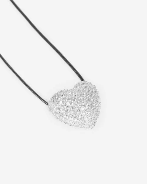 Women Jewelry The Kooples Rhinestone Heart Pendant Necklace Silver