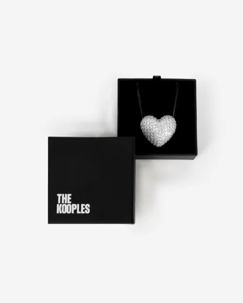 Women Jewelry The Kooples Rhinestone Heart Pendant Necklace Silver