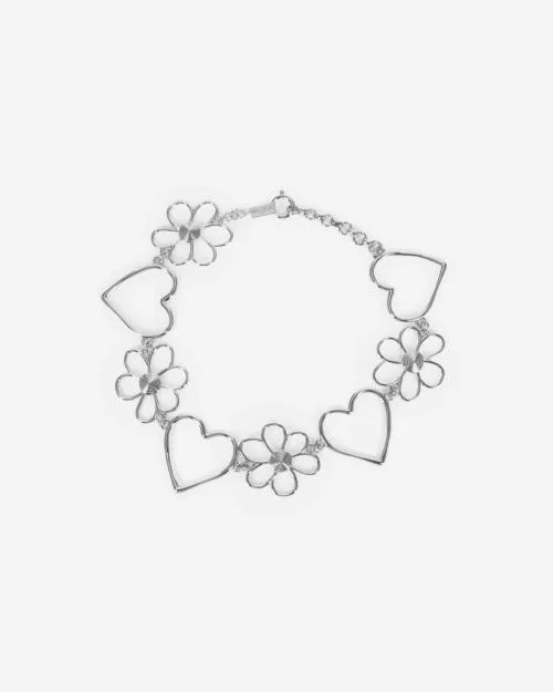 Women Jewelry The Kooples Silver Hearts And Flowers Choker Necklace Silver