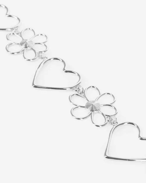Women Jewelry The Kooples Silver Hearts And Flowers Choker Necklace Silver