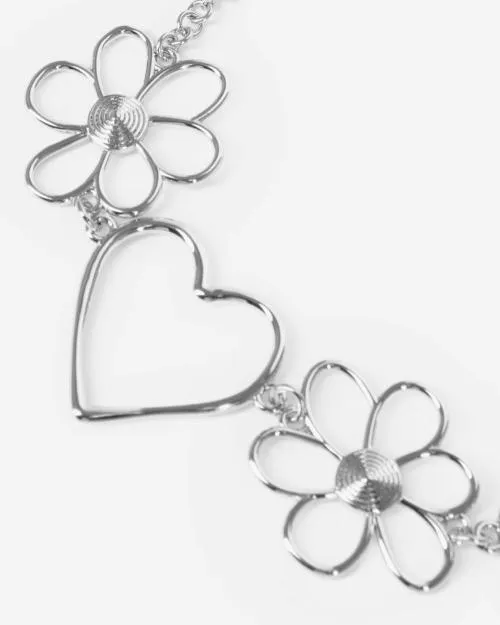 Women Jewelry The Kooples Silver Hearts And Flowers Choker Necklace Silver