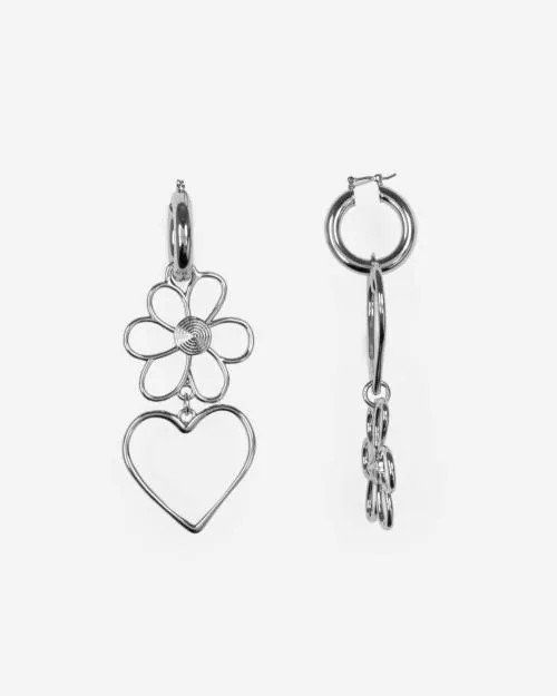 Women Jewelry The Kooples Silver Hearts And Flowers Earrings Silver